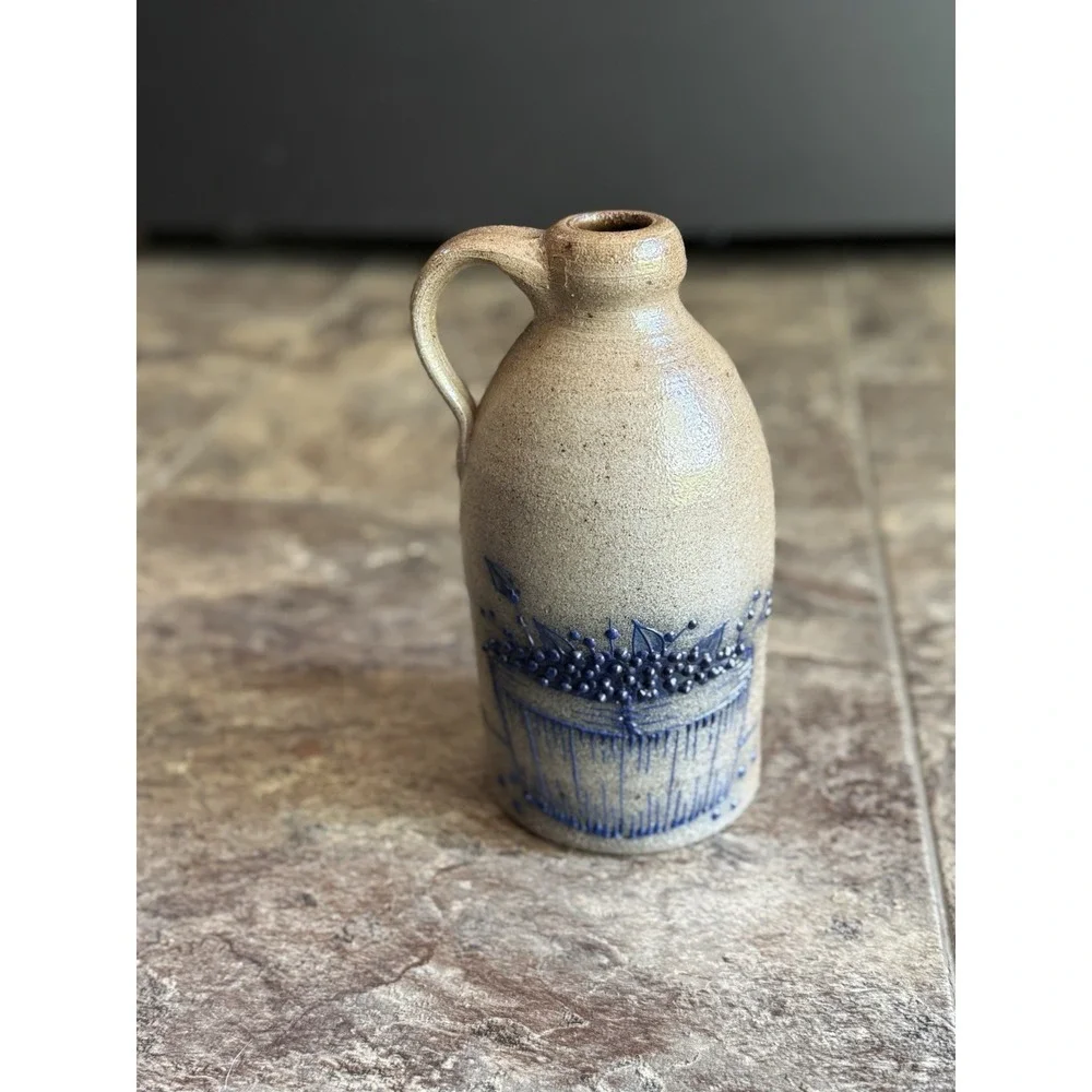 Vintage Rare Stoneware Salmon Falls Pottery Milk Jug Crock Blueberry Basket